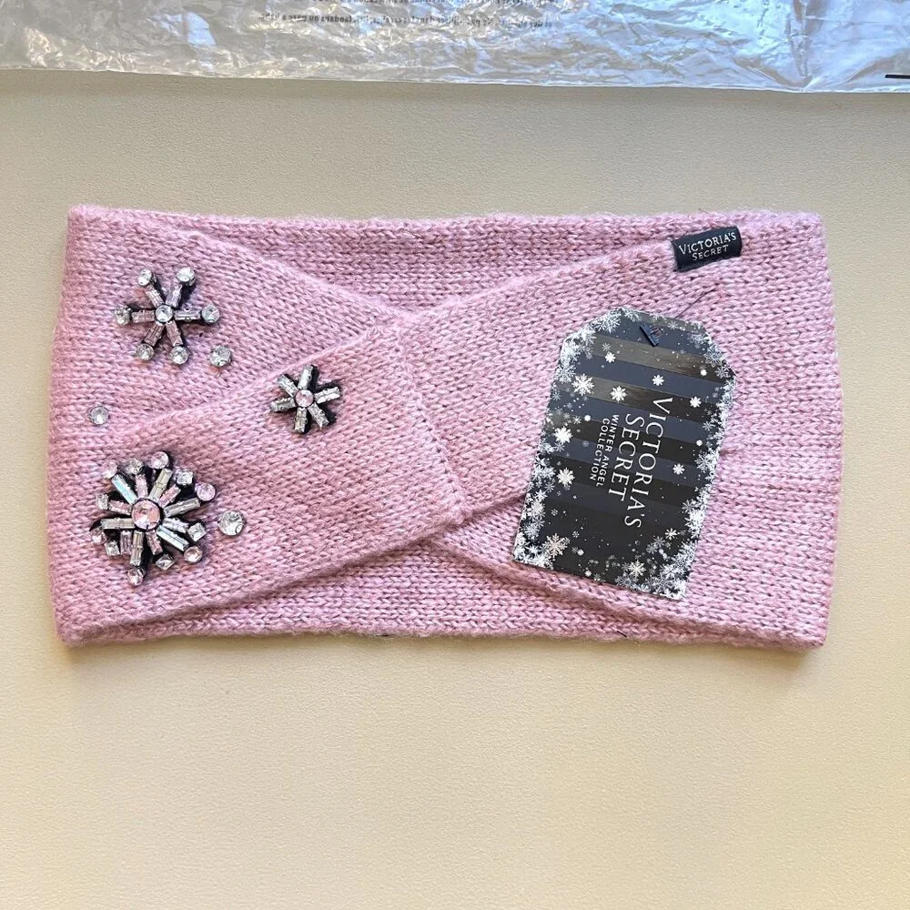 New Victoria's Secret Headband Winter Angel Sparkle Snowflake Ear Warmer Pink